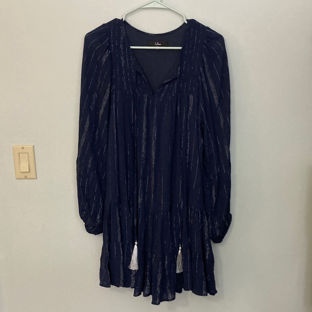 Lulu's Midnight Blue Tunic Long Sleeve Dress
